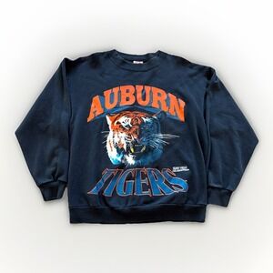 Vintage Auburn Tigers Sweatshirt Mens M Navy Blue Crewneck Fleece 90s War Eagle